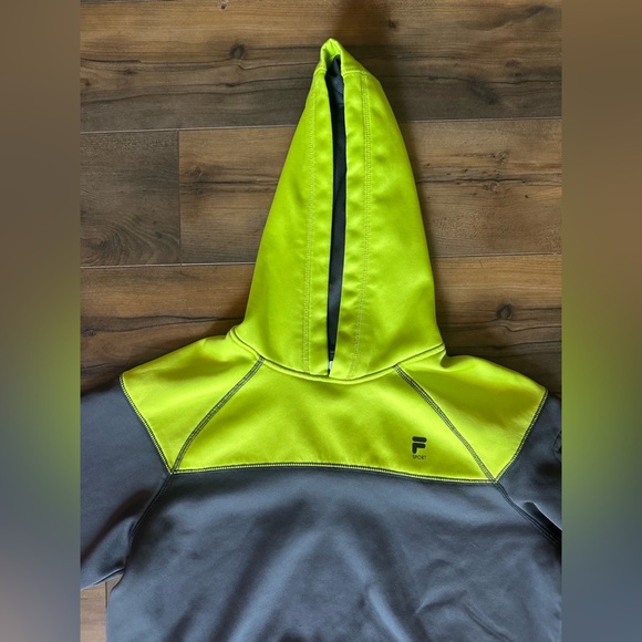FILA Sport XL Gray Neon Hoodie | Activewear Running Pullover w/ Zip Pocket - Picture 2 of 5